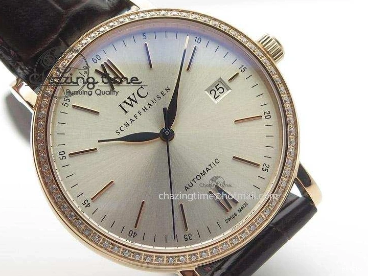 MIROTIME 0814 OnTrend Portofino RG MKF 1:1 V2 Best Edition Diamond Bezel Silver Dial On Brown Leather Strap A 7343